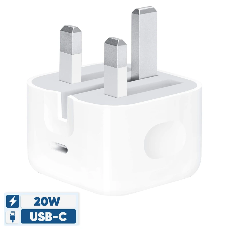 شارژر دیواری 20 وات اپل مدل 20W USB-C با اتصال به پریز سه پین و تکنولوژی شارژ سریع شارژ سر